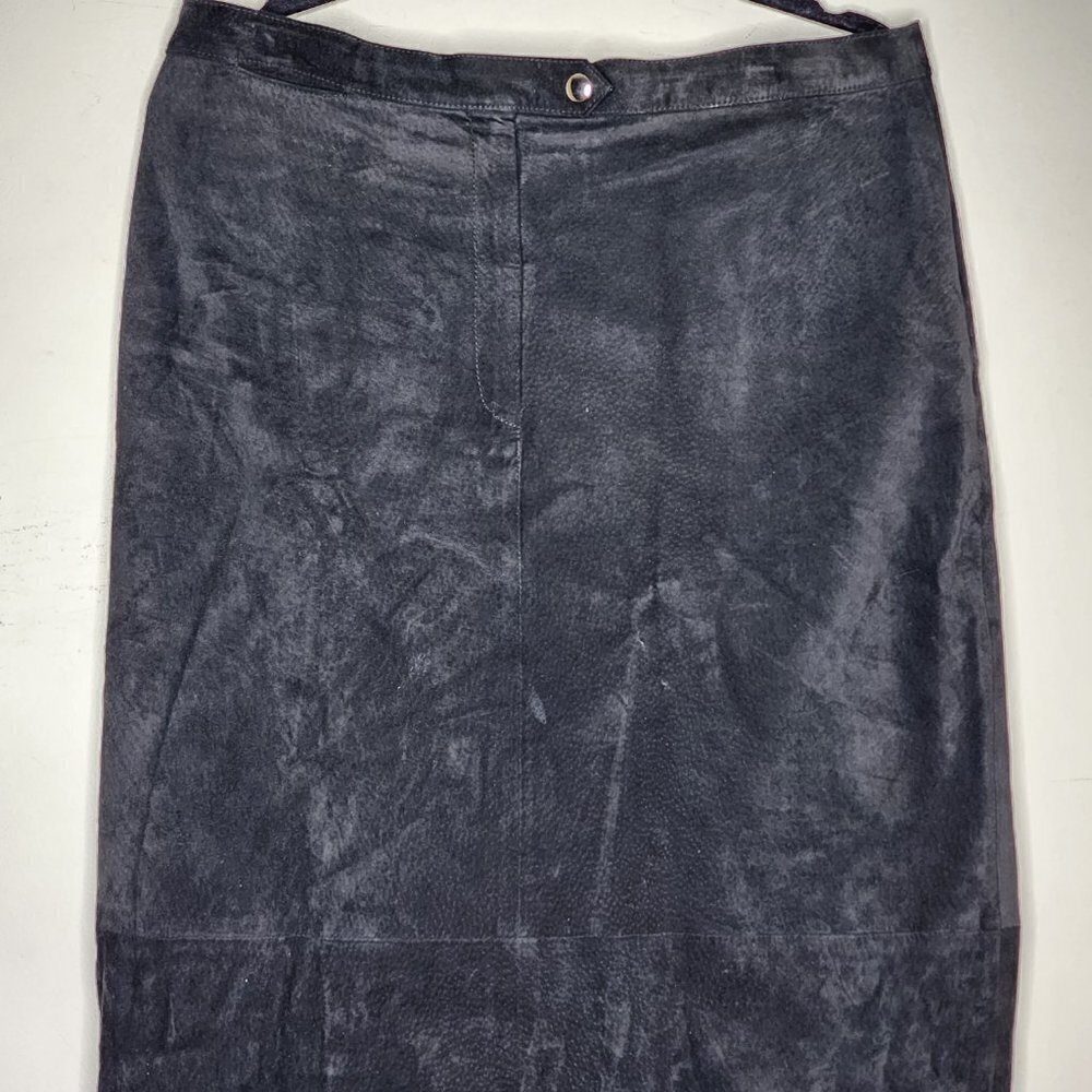 LAUREN Ralph Lauren 100% Suede Black Midi Skirt Academia Boho Western, sz 14 - Picture 3 of 11